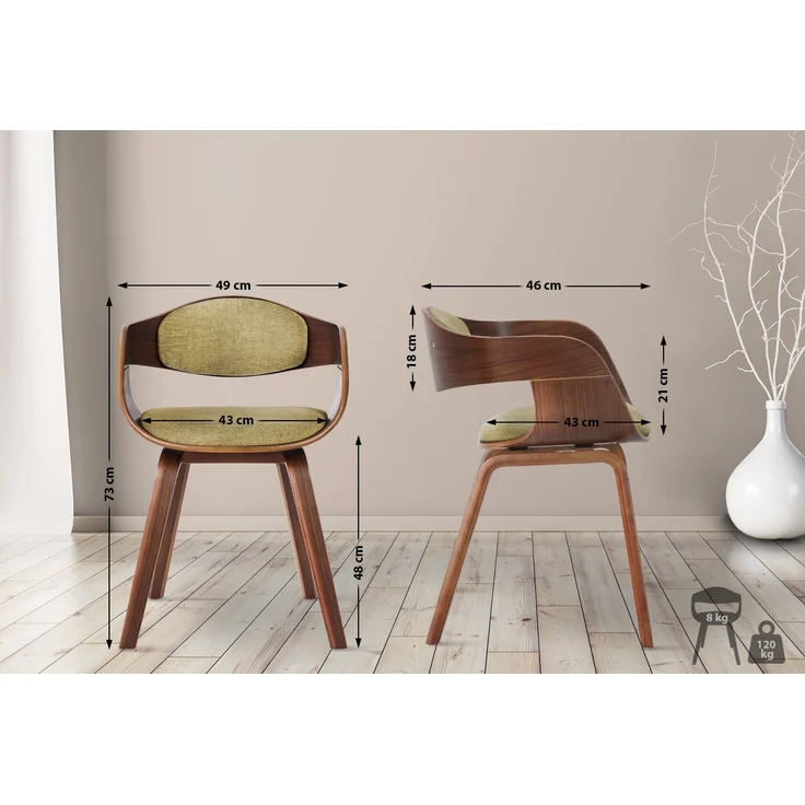DELUKE® Besucherstuhl LONDON Stoff - 73x49x46cm, Walnuss/Hellgrün Stoff Holz Gestell Konferenzstuhl Wartezimmerstuhl – Bild 2