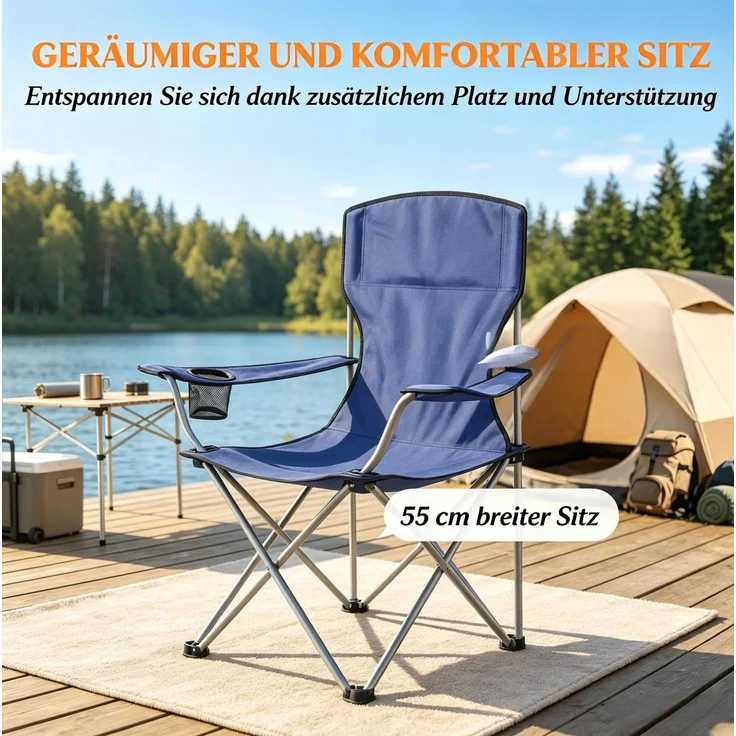 Campingstuhl-Set aus 2, Oxford 600D, klappbar mit Becherhalter, 88x57x97 cm, Blau – Bild 6