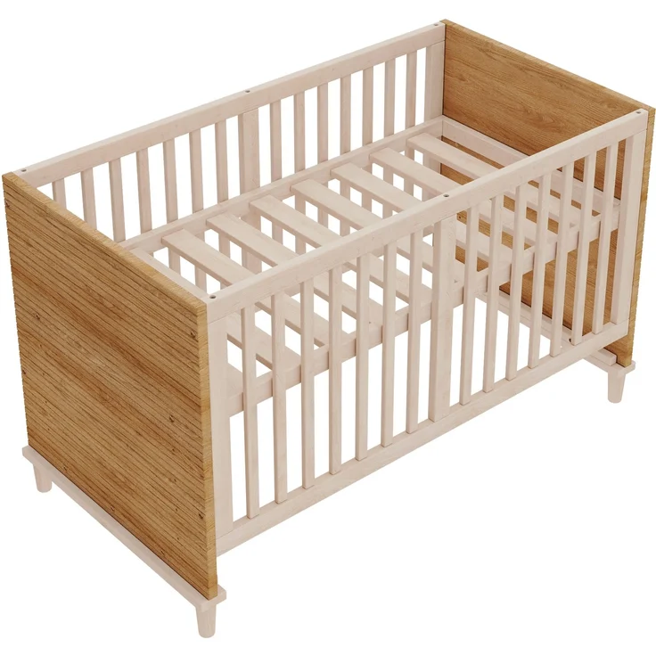 Merax 3-türiger Kleiderschrank + Gitterbett, Babyzimmermöbel, Kinderzimmermöbel-Set, Schlafzimmermöbel, freistehender Kleiderschrank mit Aufsatzschrank (120 x 50 x 180 cm), Babybett (70 x 140 x 87 cm), Naturholz – Bild 9