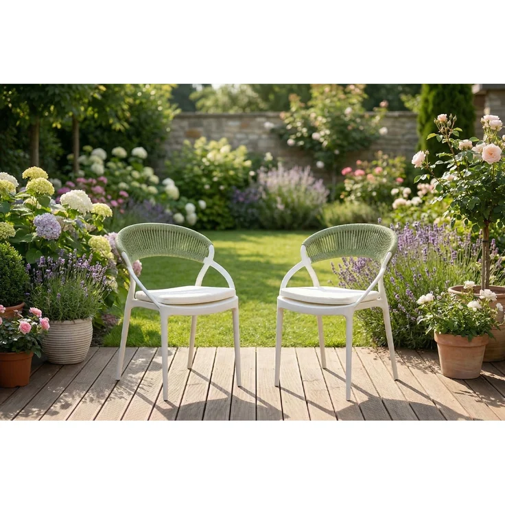 KAWOLA Gartenstuhl KISO Outdoor weiß mit Kissen Rückenlehne Rope grün 79 x 58 x 54 cm – Bild 4