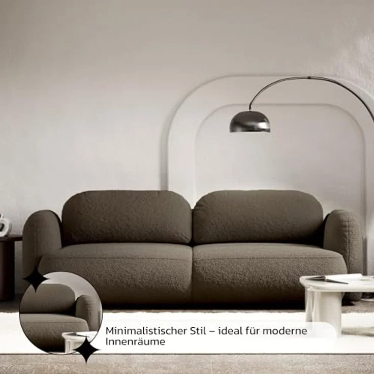 Selsey Sofa mit Schlaffunktion und Bettkasten 253x110 cm Braun Bouclé – Schlafsofa & Couch mit DL-Automatik, große Schlafcouch 165x205 cm, 3-Sitzer Sofa Bed, Polstersofa mit Stauraum – Bild 7