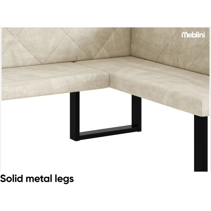 MEBLINI Eckbank für Esszimmer - Küchenbank - Essecke - Sitzecke Küche - ERIC - U-Beine 128x168x87cm Rechts - Creme Samt – Bild 6