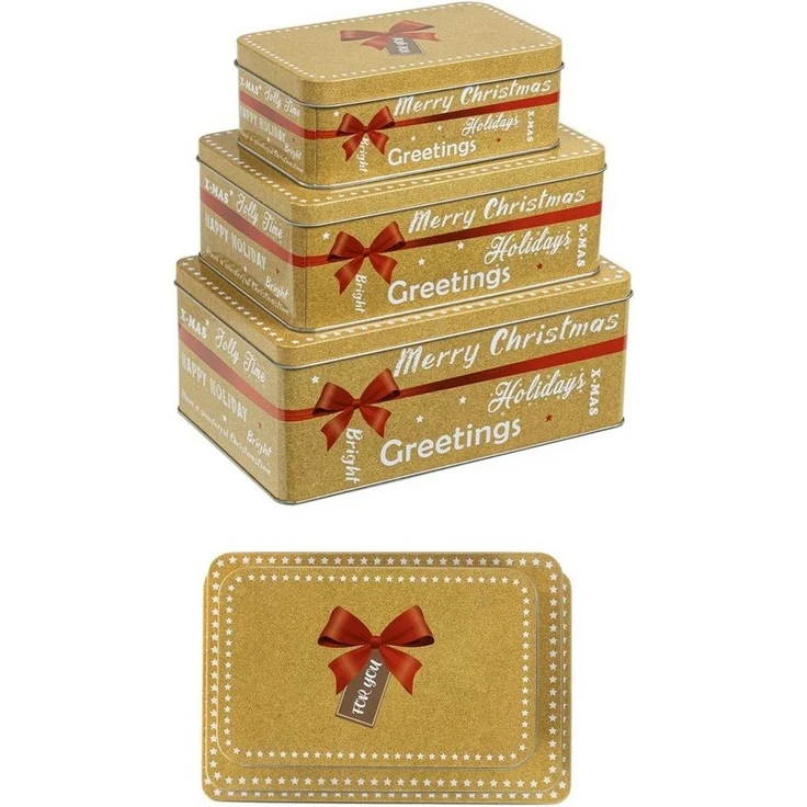 Weihnachts-Keksdosen Plätzchendosen 3er Set rechteckig gold – Bild 1