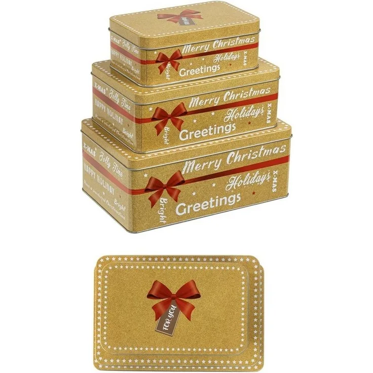 Weihnachts-Keksdosen Plätzchendosen 3er Set rechteckig gold
