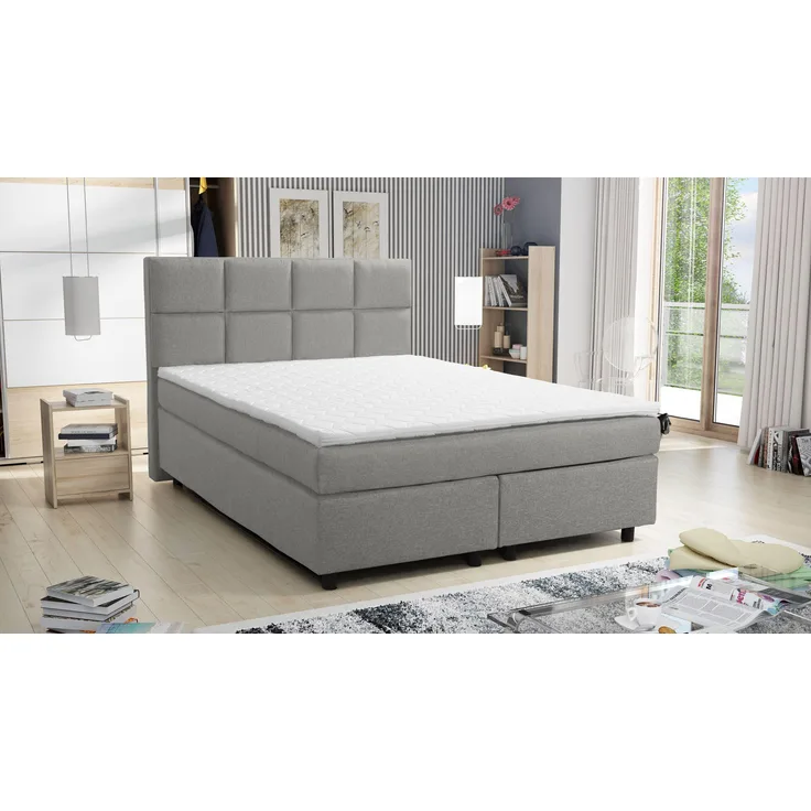 Boxspringbett 140x200 Hotelbett Bonellfederkern Bett Topper Paxos 1 Tablet hellgrau