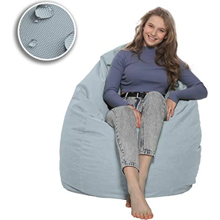 HomeIdeal - Sitzsack XXL Bodenkissen für Erwachsene & Kinder - Geeignet für Gaming oder Entspannen - Indoor wie Outdoor da er Wasserfest ist - mit EPS Perlen, Farbe:Grau, Größe:XL – Bild 5