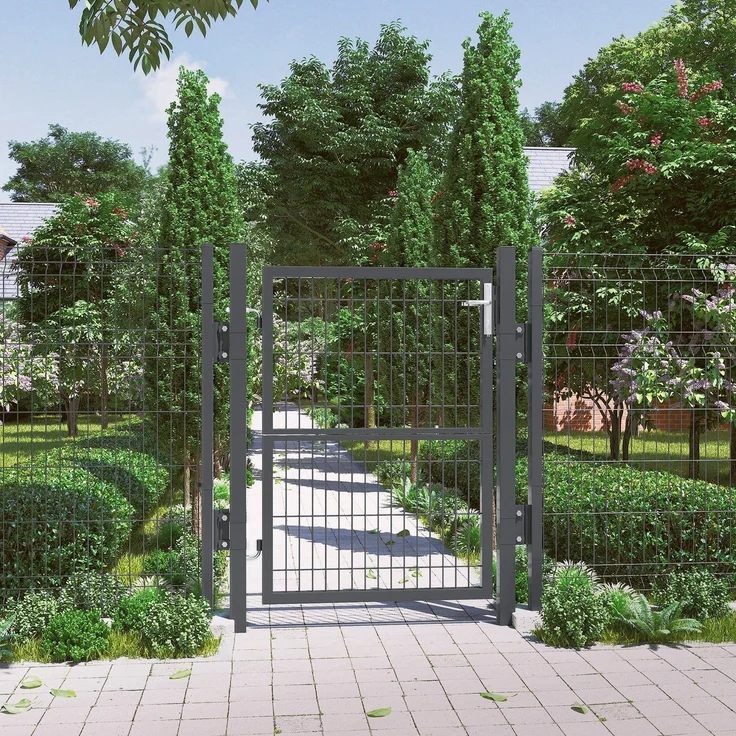 SONGMICS Gartentor aus verzinktem Stahl, Gartentür, Zauntor, Hoftor, mit Qualitätsschloss, Türklinke und Schlüssel, 106 x 125 cm (L x H), grau GGD175GY – Bild 2