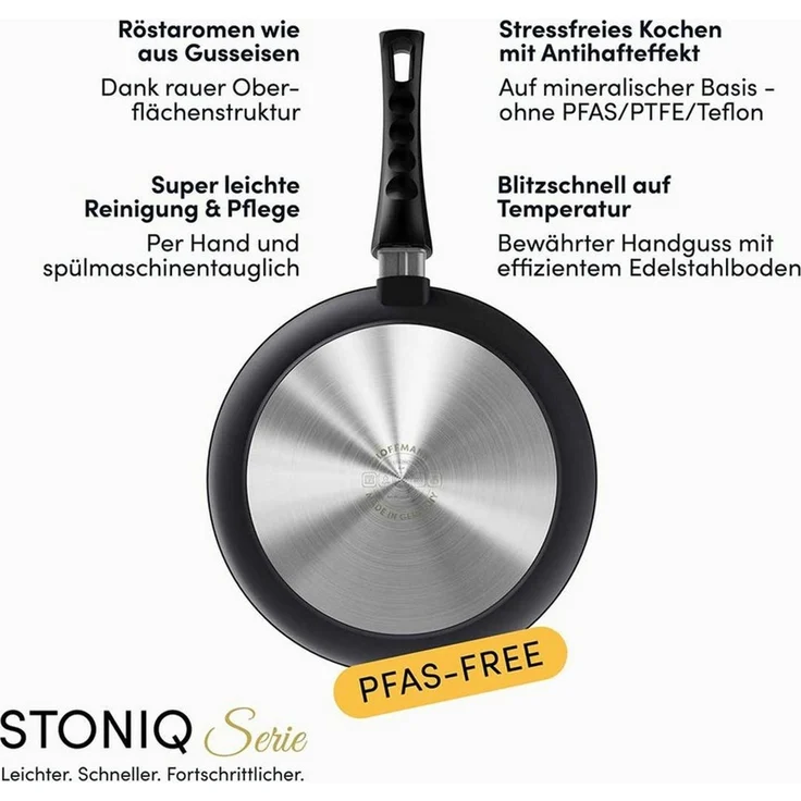 Hoffmann Germany Bratpfanne STONIQ PFAS-frei Ø 20 cm Aluguss Pfanne Induktion – Made in Germany, Aluguss (Set, 2-tlg, 1x Bratpfanne Ø 20 cm + 1x Deckel), abnehmbarer Griff, backofenfest 300°C, spülmaschinengeeignet, 0,8 l – Bild 4