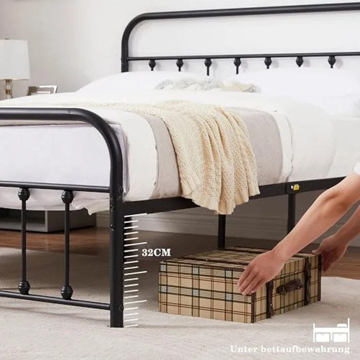 VECELO Bettrahmen 90 x 200 cm Metallbett mit Lattenrost und Hohem Kopfteil, Modern Gästebett Jugendbett, Einfacher Aufbau für Schlafzimmer Gästezimmer, Schwarz – Bild 6