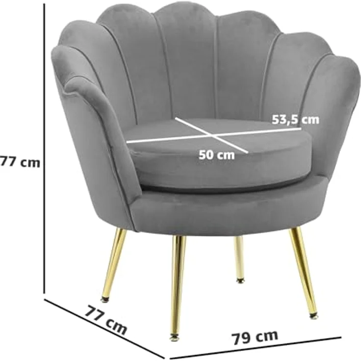 GARDENIA Sessel mit Muschel-Rückenlehne, gepolstert, mit verchromten Beinen, ideal für Wohnzimmer, Schlafzimmer und Büro, Sessel aus Samt, Hellgrau, 77 x 79 x H77 cm Athen XL – Bild 3