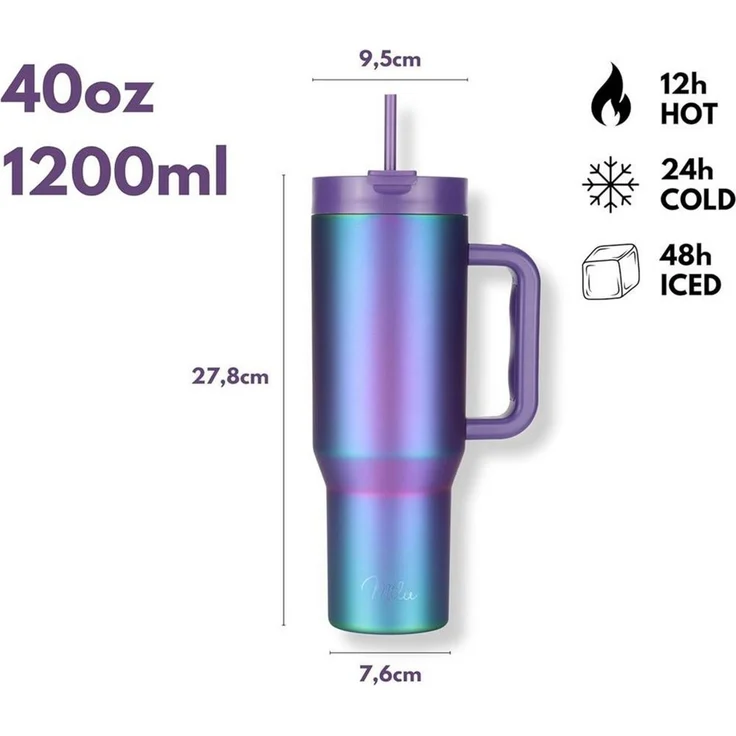 Milu Thermobecher Edelstahl Tumbler To Go 1200 ml, mit Strohhalm und Henkel – Bild 3