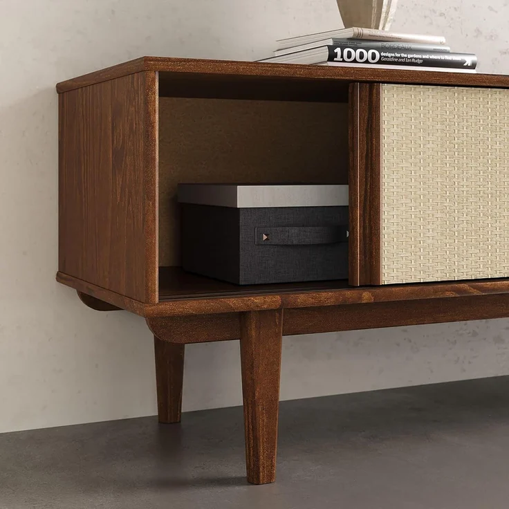 IDIMEX Lowboard SIMONA, TV Schrank 175 cm Massivholz Rattan Schiebetür Kastanie Finish – Bild 5