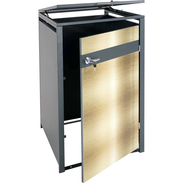 1er Mülltonnenverkleidung HWC-J82, Mülltonnenbox, erweiterbar, Metall 32kg, anthrazit ~ gold – Bild 9