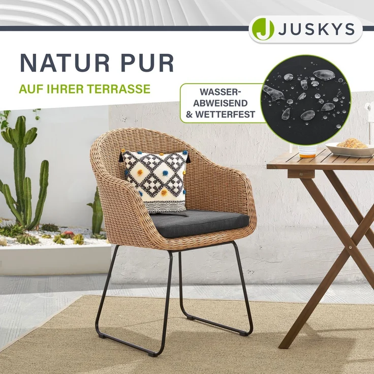 Juskys Rattan Korbsessel Cody 2er Set mit Kissen - Indoor & Outdoor Rattanstühle - Korbstuhl bis 100 kg belastbar - Korbstühle modern - Stühle Natur – Bild 3