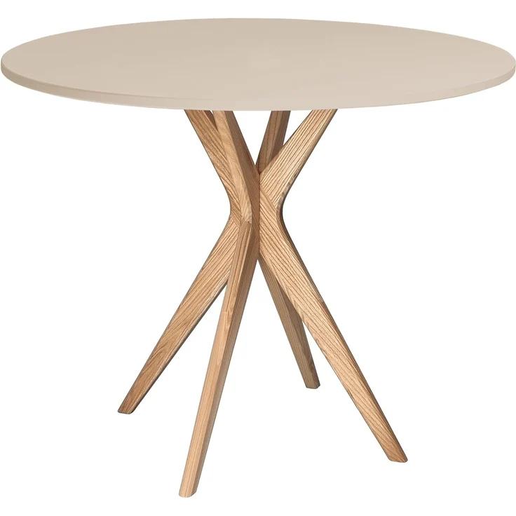 Ragaba runder Esstisch, MDF & Massives Eschenholz, Braun Beige, Ø 70 cm – Bild 1
