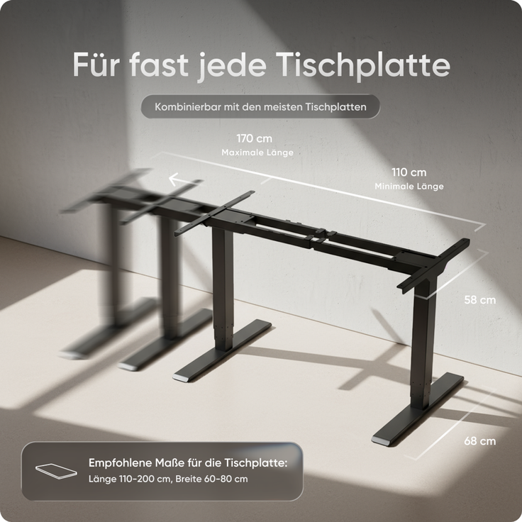 DESKSPACE PRO Plus Höhenverstellbarer Schreibtisch Gestell - Dual-Motor Tischgestell, Elektrisches Tischgestell mit Memory Funktion (Schwarz) – Bild 8