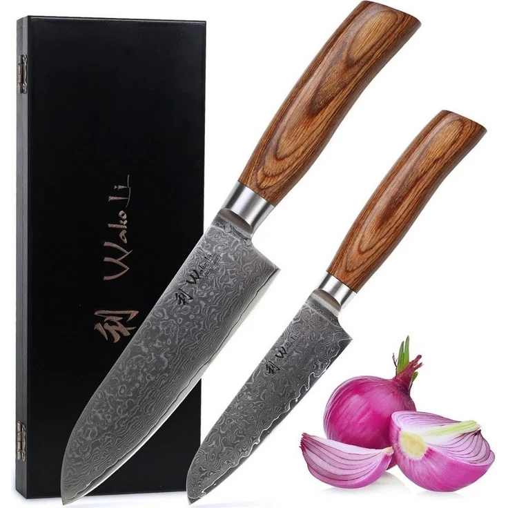 Wakoli Messer-Set Edib Pro 2er Damastmesser-Set I 16 & 11cm Klinge I Pakkaholzgriff (Damastmesser mit Geschenkbox, 2-tlg), 67 Lagen Damaststahl, VG-10 Stahlkern – Bild 5