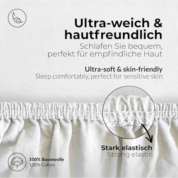 etérea Comfort Jersey Spannbettlaken Weiss 180x200 cm - 200x200 cm – Bild 4