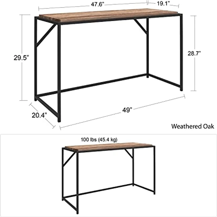 DHP Furniture Quincy Schreibtisch, aus Spanplatte Eicheoptik, schwarzes Metallgestell (BxTxH) 123x51x74 cm – Bild 3