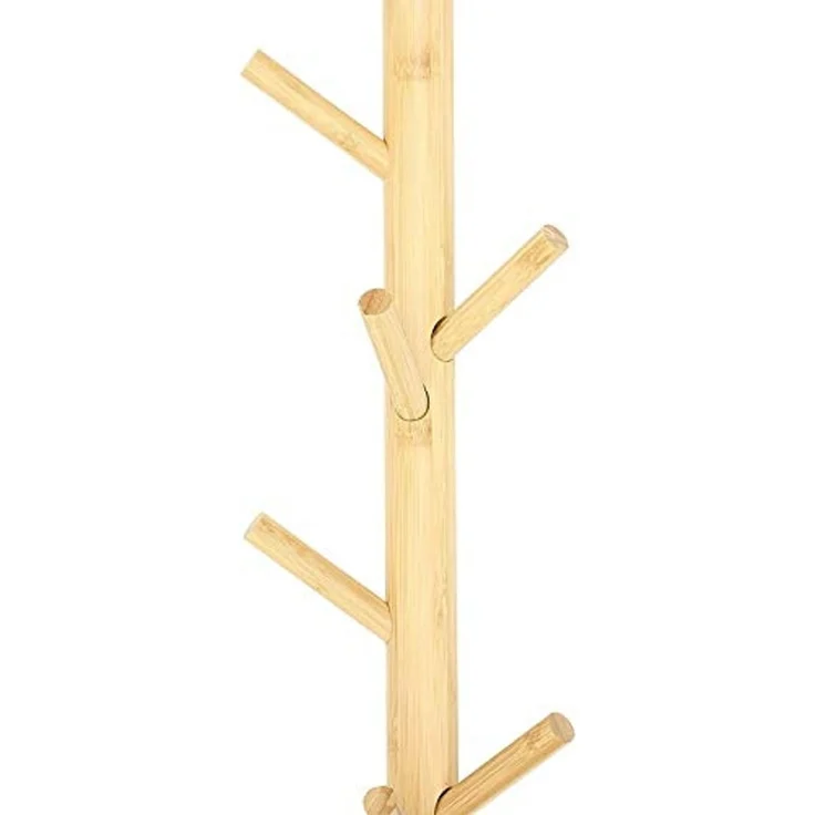 Dekoleidenschaft Wandgarderobe aus Bambus mit 11 Haken, 100 cm hoch, im Scandi-Style, Flurgarderobe, Wandgarderobe, vertikale Hakenleiste / Garderobenleiste, Kleiderhaken – Bild 3