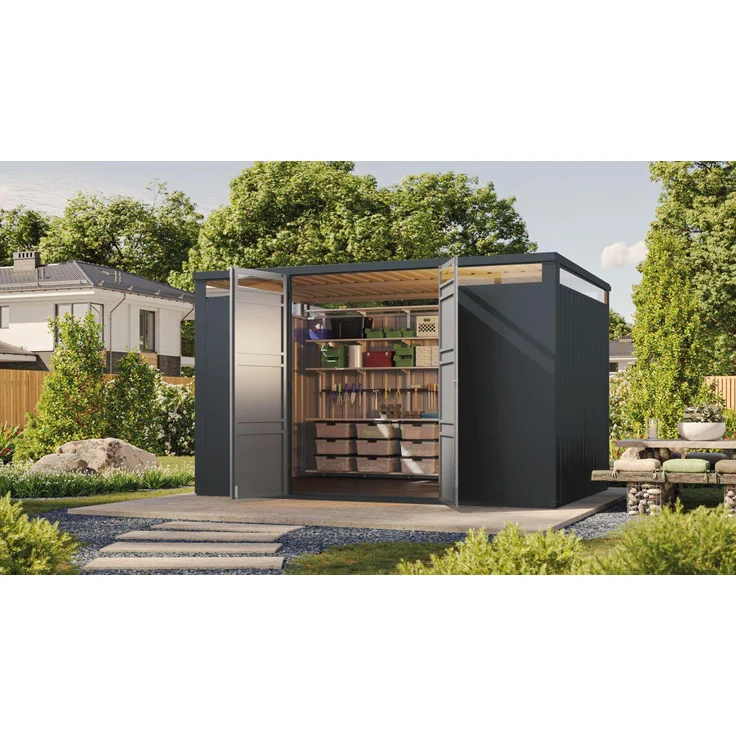 Metallgartenhaus Callisto 3 - 344x231 cm, Trapezblech anthrazit, Karibu