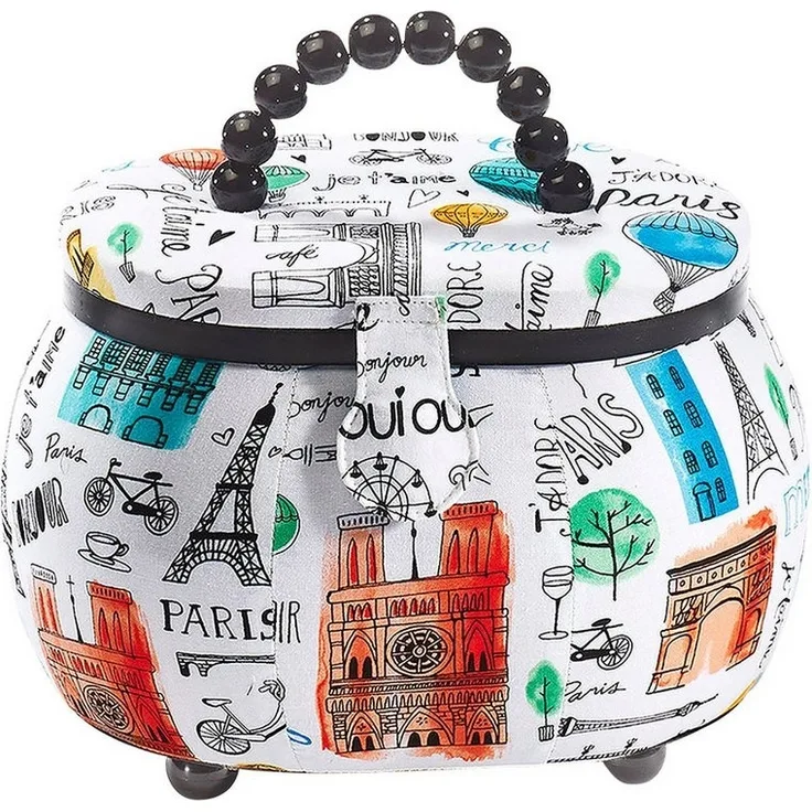 Kobolo Nähkorb Nähkästchen oval aus Kunststoff-Textil mit Motiv