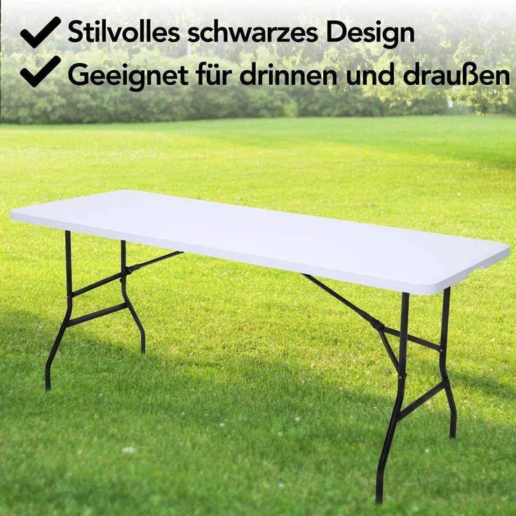 Brixy Klapptisch - Klapptisch - 180 x 70 x 74 cm - Campingtisch - Gartentisch - Tragbar - Weiß – Bild 4