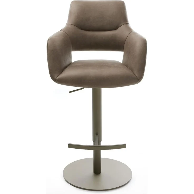 Barstuhl Yago-Flex Mikrofaser Taupe Vintage Drehfuß höhenverstellbar Metall Titanfarben Taschenfederkern – Bild 3