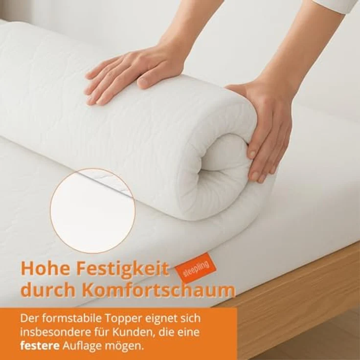 sleepling orthopädischer Komfortschaum Topper 90 x 200 cm, für alle Matratzen und Betten, 6 cm Höhe, waschbarer Bezug mit Gummibändern – Bild 2