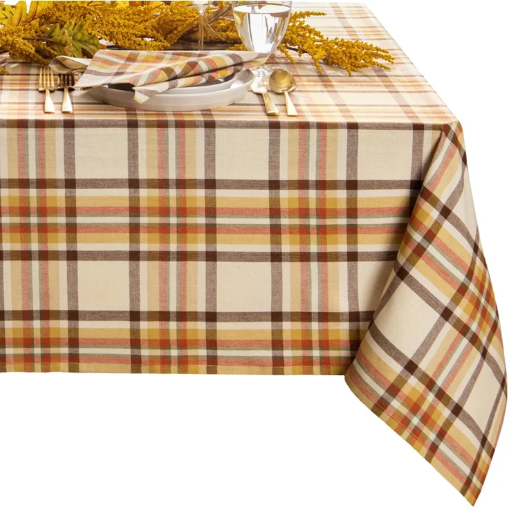 Elrene Home Fashions Russet Harvest gewebte Karierte Baumwolltischdecke für Herbst/Erntedankfest, 152,4x259,1 cm, rechteckig