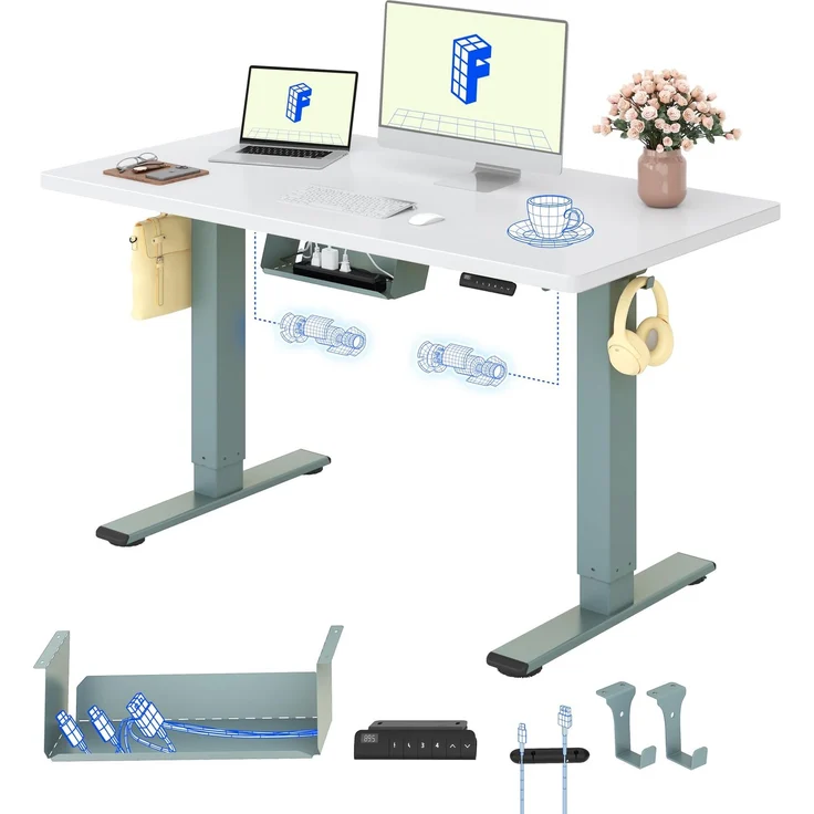 FLEXISPOT Höhenverstellbarer Schreibtisch mit 2 Motoren & 25MM EINTEILIGER Tischplatte 120x60 cm, Ergonomischer Bürotisch Elektrisch mit Kabelmanagement, Memory Funktion & Höhenanzeige – Bild 1