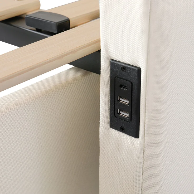CHICFURN Ausziehbett 90/180x190 cm aus Leinen Beige mit 2 Schubladen und USB- und Type-C-Anschlüssen – Bild 9