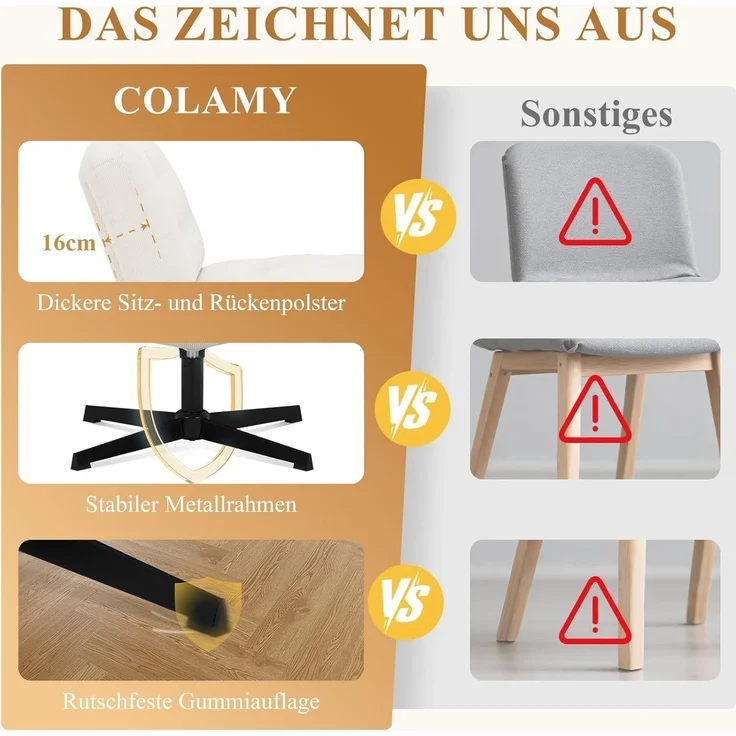 COLAMY Ergonomischer Bürostuhl Ohne Rollen, Schneidersitz Stuhl, Criss Cross Chair, 360° Drehbar Lehnstühle Lounge, Schminktisch Stuhl für Home Office, Weiß – Bild 8