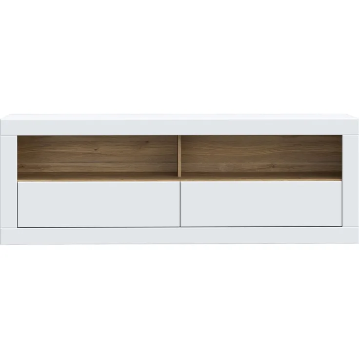 Lowboard >LEFKADAS< 2 Schübe, Weiss / Mauvella Eiche Dekor - 175,4x61,6x41,4cm (BxHxT)