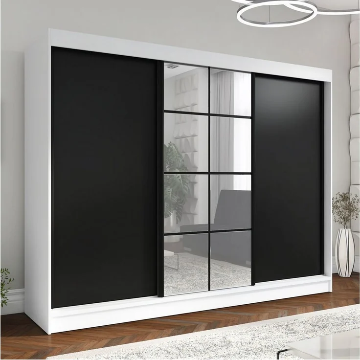 A&J MöbelLand GmbH Schiebetürenschrank ORAVELLE 3-türiger Kleiderschrank mit Spiegel (TOP ANGEBOT! Geräumiger Schrank mit einer Breite von 200 cm ideal zur Aufbewahrung von Kleidung und Accessoires. Wählen Sie das ideale Modell für Ihr Schlafzimmer!, T... – Bild 2