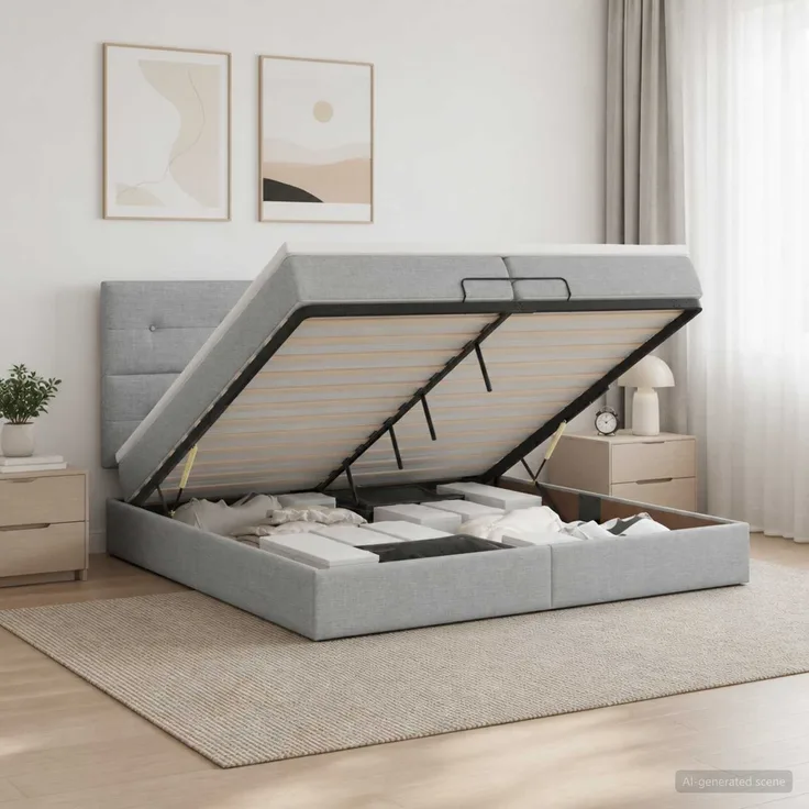 vidaXL Ottoman Bett mit Matratze Hellgrau 200 x 200 cm Stoff 3457515