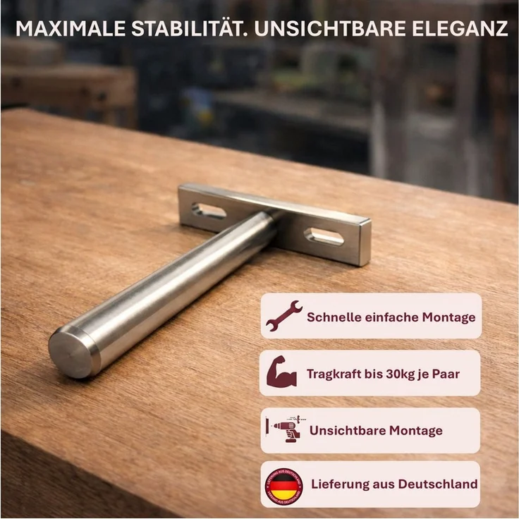 HOOZ Wandregalhalter Tablarträger 10 cm verdeckt stabil für Wand- & Bücherregal 2er Set, Fachbodenträger 2-tlg, Unsichtbare Schwerlast-Befestigung für Holz- und Schweberegale – Bild 3