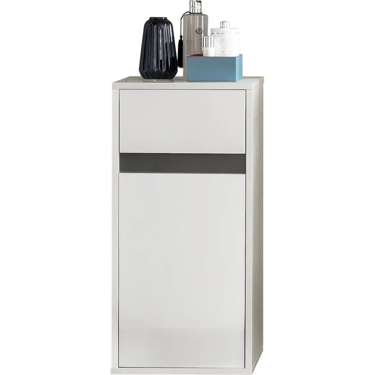 trendteam smart living Badezimmer Hängeschrank Wandschrank Badkommode Sol, 35 x 73 x 31 cm in Korpus Weiß, Front Weiß Hochglanz mit viel Stauraum