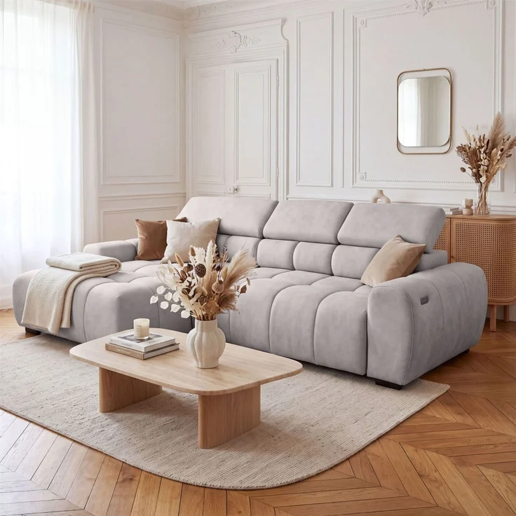 Ecksofa Schlafsofa VELUNIO RELAX in Stoff Salvador Hellgrau Ottomane Links – Bild 1