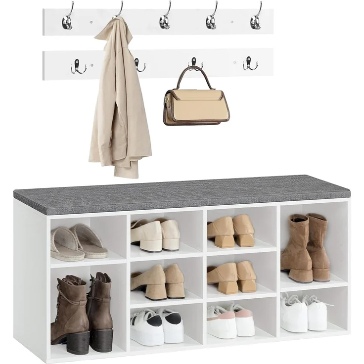 Hoobro SCHUHREGAL Set Weiß Holz Wandgarderobe (H 48 x T 104 x B 30 cm) – Bild 7