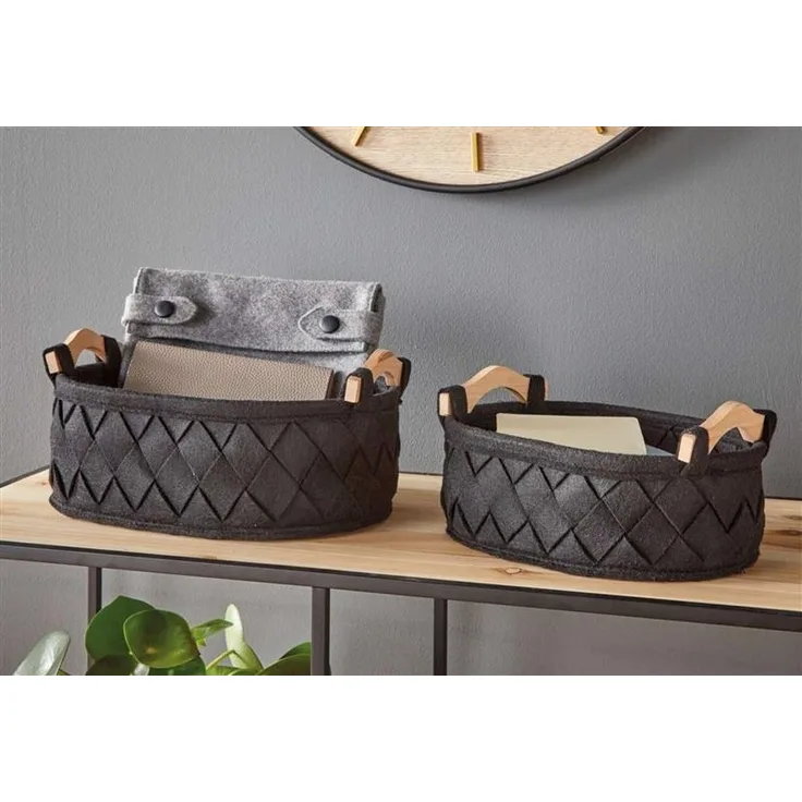 2x Filzkorb "Black" Aufbewahrungskorb aus Filz, Dekokorb, Ordnungskorb, Badkorb