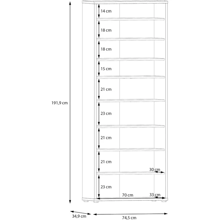 Forte ALICE SPRINGS Schuhschrank 70 80, moderner Flurschrank mit 4 Türen und 8 Einlegeböden, Holzwerkstoff, Terrakotta, 74,5 cm breit x 191,9 cm hoch x 34,9 cm tief – Bild 7