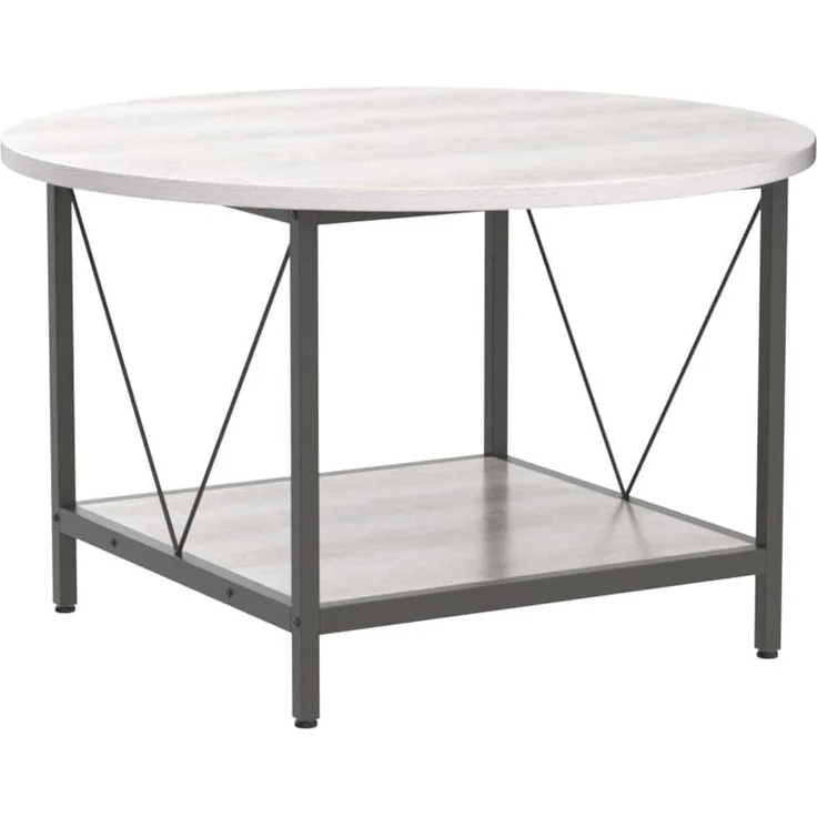 YITAHOME Couchtisch, Wohnzimmertisch 2-stöckiger, Holz Couchtisch Rund 80X80X46cm, Couchtisch mit Stauraum für Couch Schlafzimmer,Stabiler Metallrahmen – Bild 4