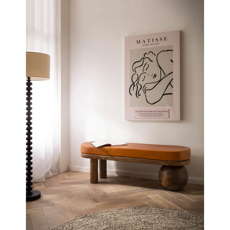 Sitzbank Ziegenleder Mango Massivholz 140x47x40cm Modern Braun Flur Polsterbank – Bild 3