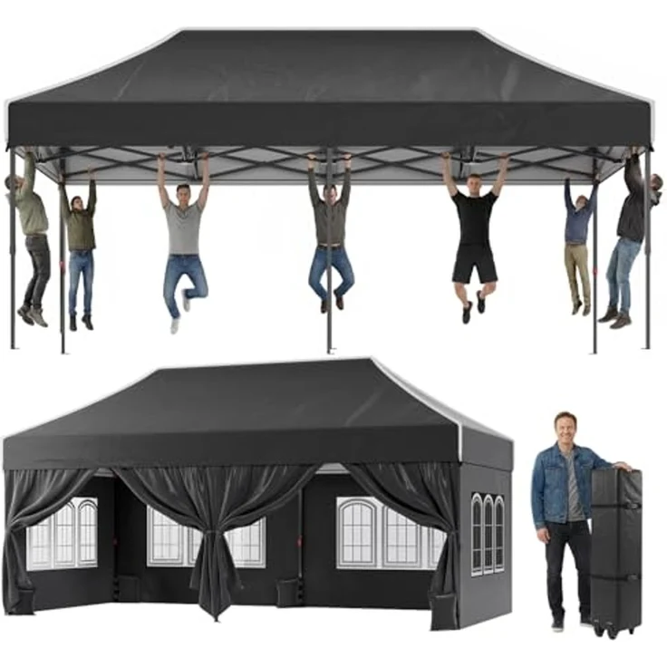 JUMMICO 3x6m Schwerlast-Faltpavillon für Extremes Wetter｜Spitzdach & 110g silberbeschichtetes Oxford｜Verstärkte Klettfixierung｜Mehr Stauraum & Stabilität – Bild 1