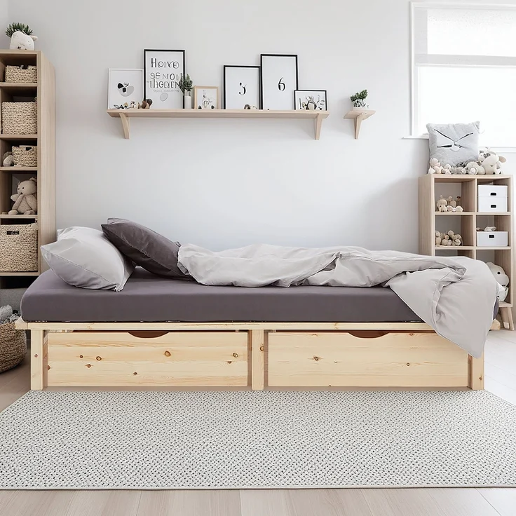 Holzbett 100x200 mit Bettkasten 2er Set Holzbettrahmen Palettenbett Einzelbett Bett Massiv Holz Jugendbett Gästebett Lattenrost – Bild 10