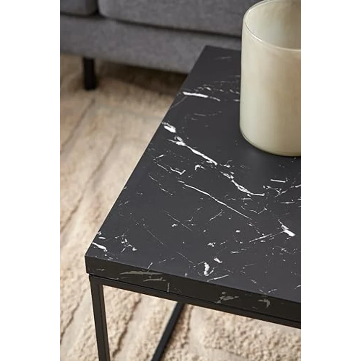 ACTONA GROUP Couchtisch Barossa Wohnzimmertisch, Sofatisch, Kaffeetisch, rechteckig, Steinoptik, schwarze Stahlbeine, Breite 110 cm – Bild 8