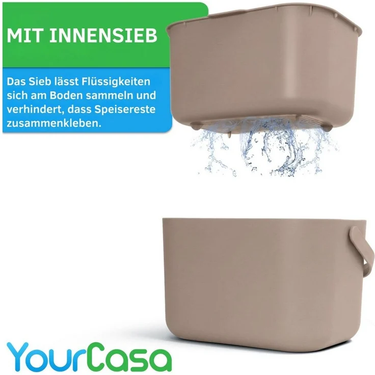 YourCasa Biomülleimer Küche 5L - Komposteimer Küche mit Sieb Spülmaschinenfest, Fassungsvermögen 5L, Spülmaschinenfest – Bild 2