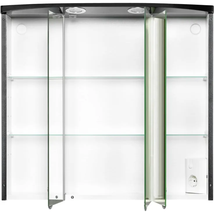 Jokey Spiegelschrank Lambda, anthrazit, 70 x 64 cm, mit 3 Spiegeltüren und LED-Beleuchtung