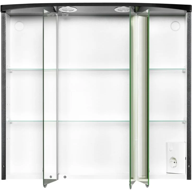 Jokey Spiegelschrank Lambda, anthrazit, 70 x 64 cm, mit 3 Spiegeltüren und LED-Beleuchtung